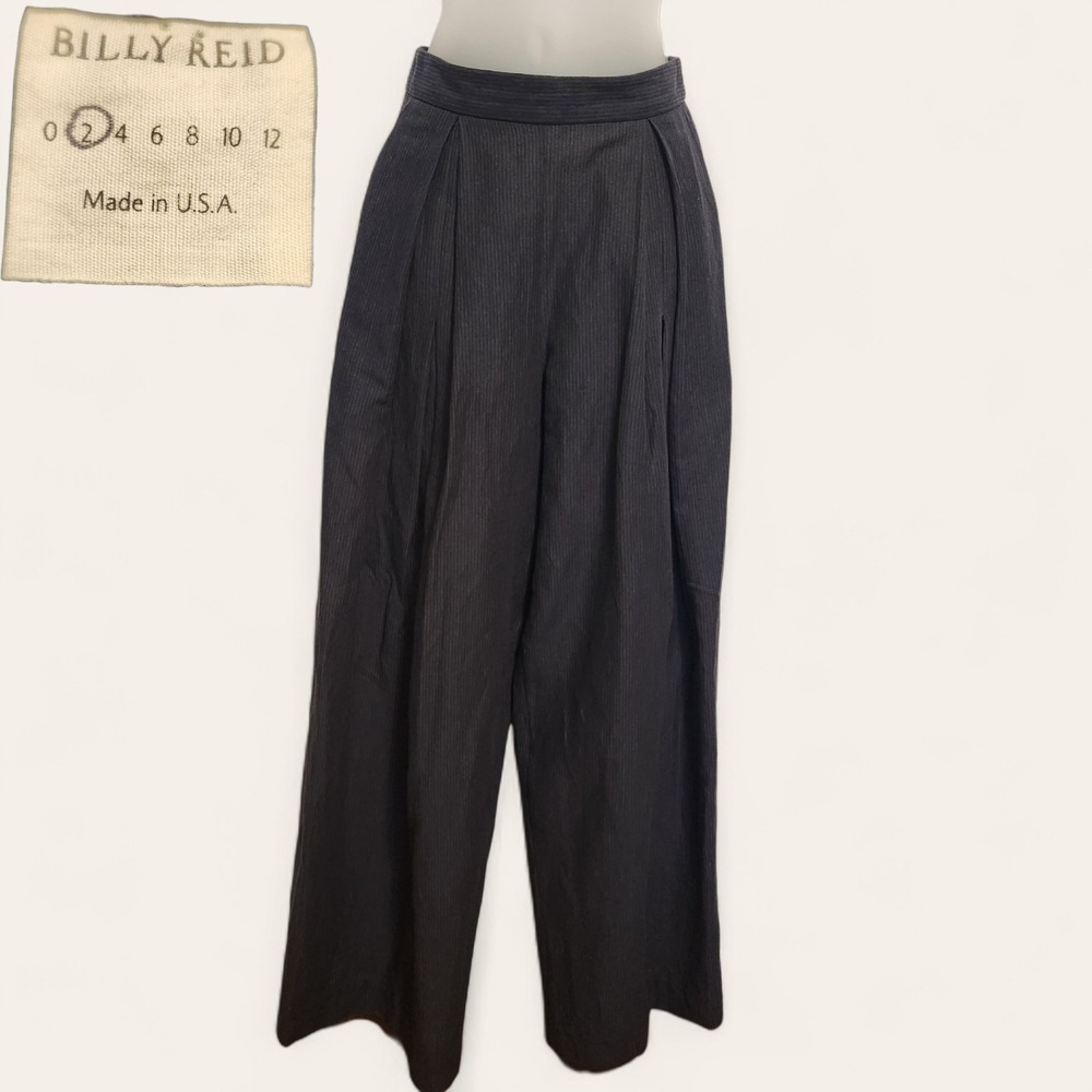 Billy Reid Women's Size 2 Pinstripe Wide Leg Trousers Cotton Linen Blend USA